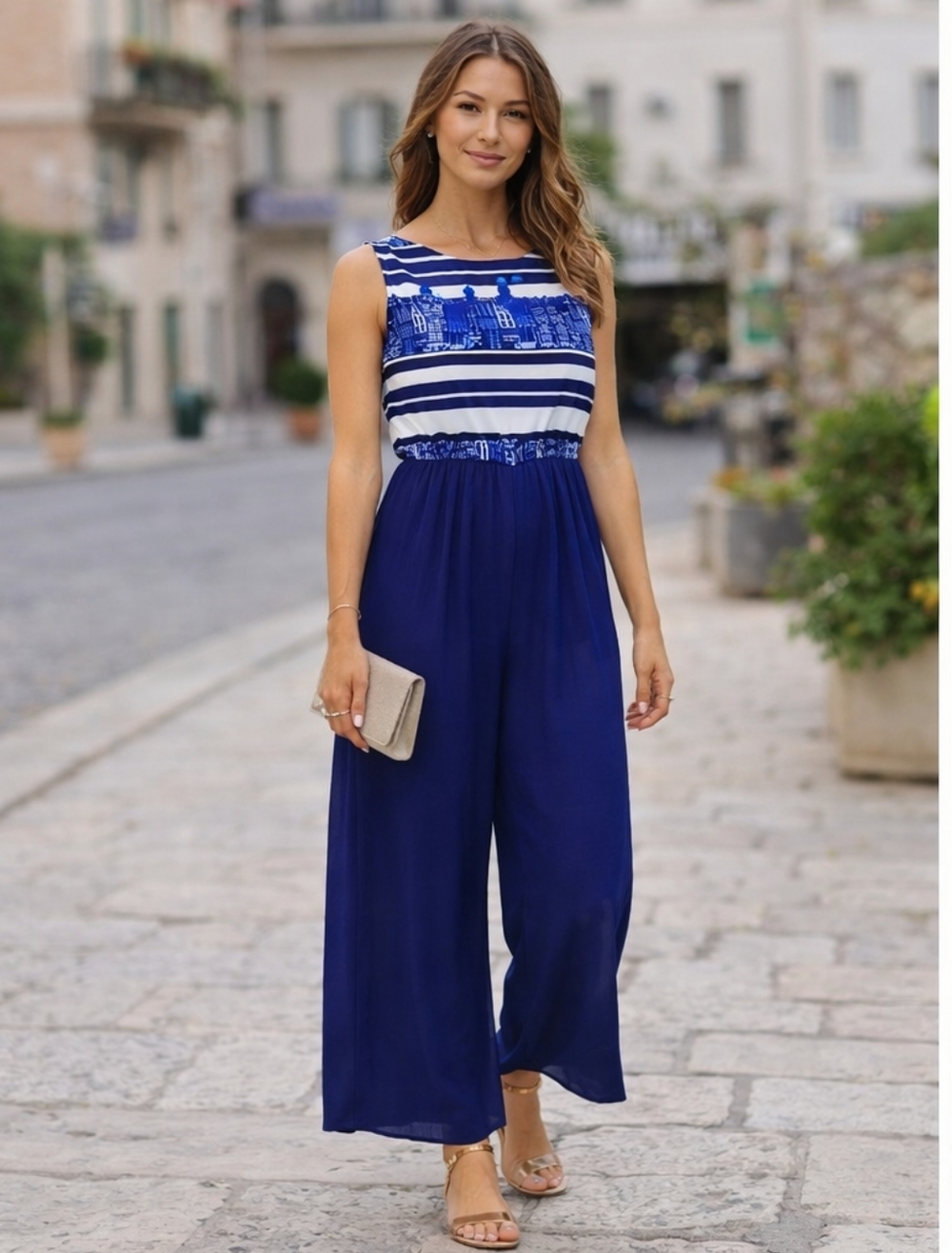 END Blue and White Sleeveless Jumpsuit 🦋🦋